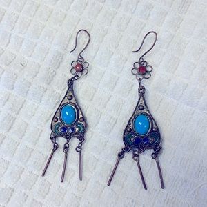 Metal with turquoise dangle earrings